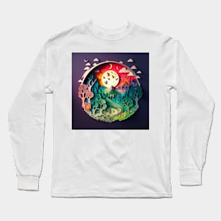 3D Effect Papercut Art - Fairytale Scene Long Sleeve T-Shirt